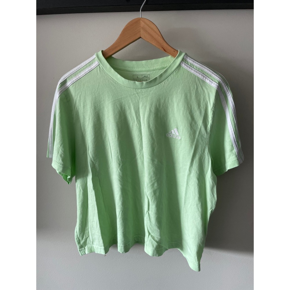 Adidas Girls Mint Green 3-Stripe Loose Fit Short Sleeve T-Shirt Size Large L